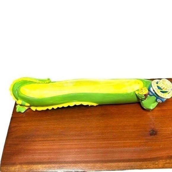 Rare 17"‎ Boston Warehouse Trading Ceramic Green Dragon Appetizer Boat Bowl 2003 - Picture 6 of 11